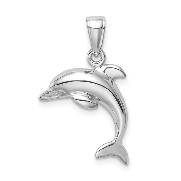 10k White Gold Jumping Small Dolphin Nautical Sea Life Necklace Charm Pendant